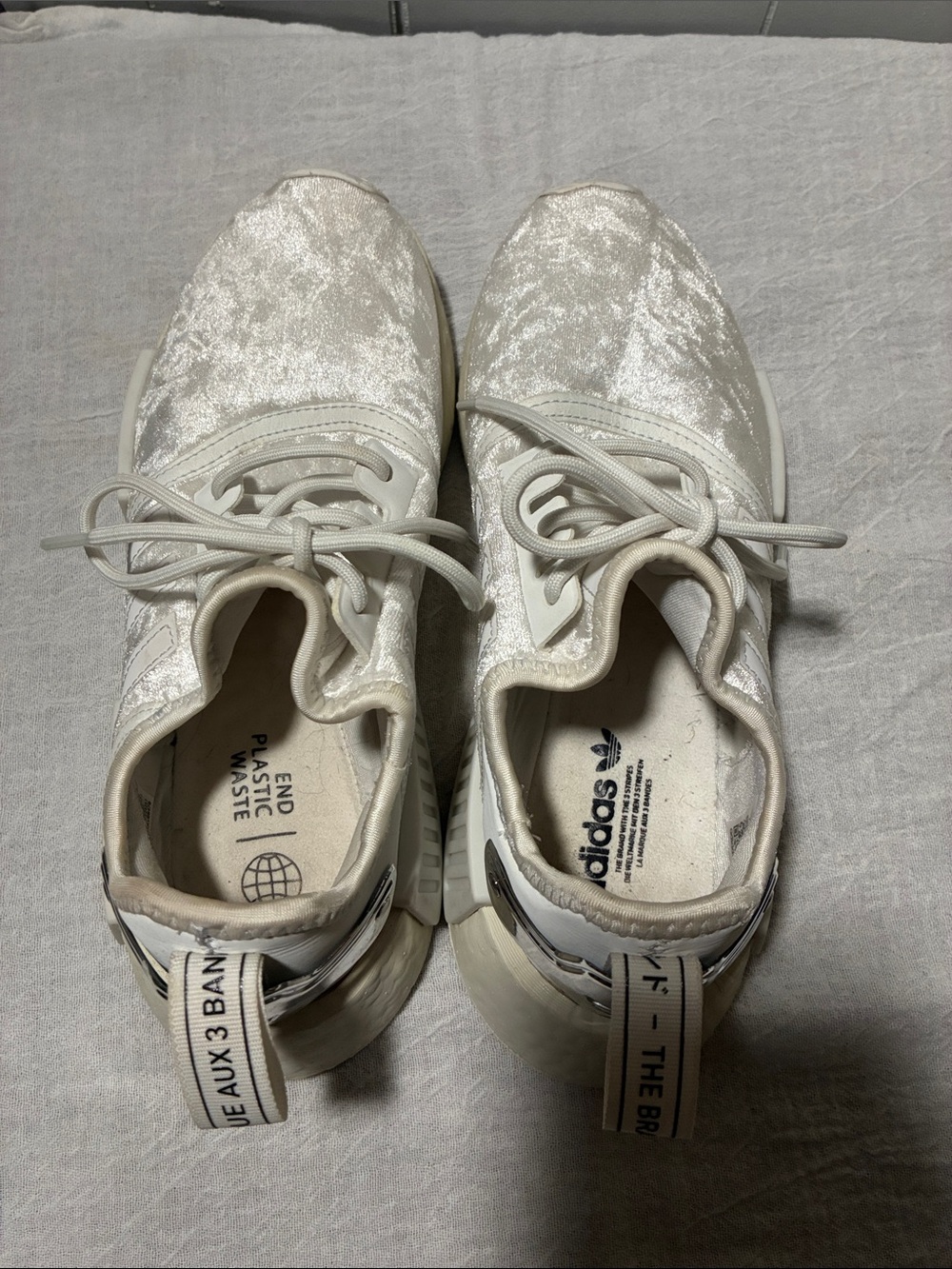 adidas Women's white Velvet Lace-Up Sneakers